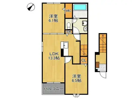 ソレアード朽網Ⅲ(2LDK/2階)の間取り写真