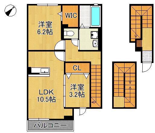 ラ・ポーズ葛原(2LDK/3階)の間取り写真