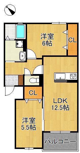 MUU.朽網駅北(2LDK/1階)の間取り写真