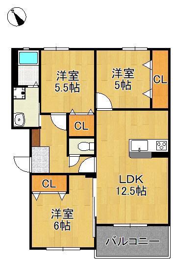 MUU.朽網駅北(3LDK/1階)の間取り写真