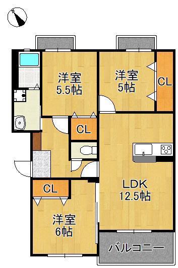 MUU.朽網駅北(3LDK/2階)の間取り写真