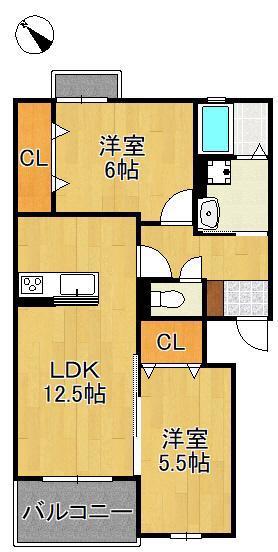 MUU.朽網駅北(2LDK/2階)の間取り写真