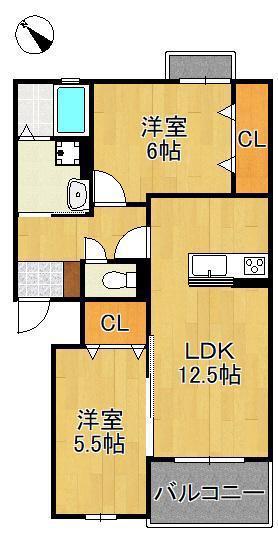 MUU.朽網駅北(2LDK/3階)の間取り写真