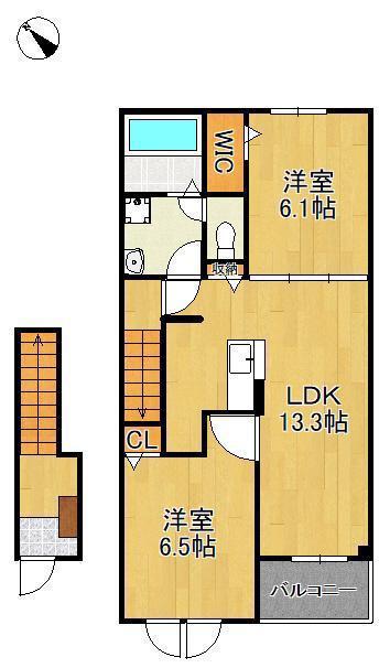 弥生桜Ⅱ・A(2LDK/2階)の間取り写真