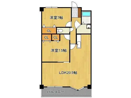 レイ・ブリック若園(2LDK/1階)の間取り写真