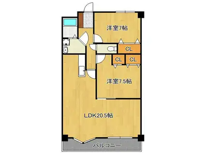 レイ・ブリック若園(2LDK/2階)の間取り写真