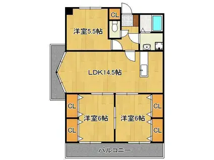 レイ・ブリック若園(3LDK/4階)の間取り写真