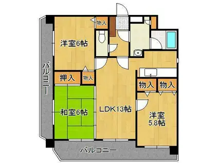 ヒルサイド守恒(3LDK/5階)の間取り写真