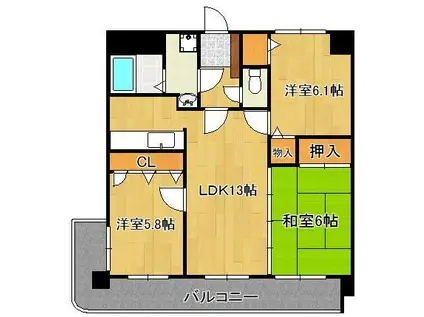 ヒルサイド守恒(3LDK/5階)の間取り写真