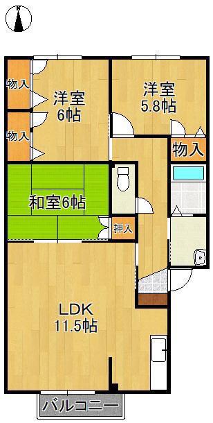 レシェンテ徳力(3LDK/1階)の間取り写真