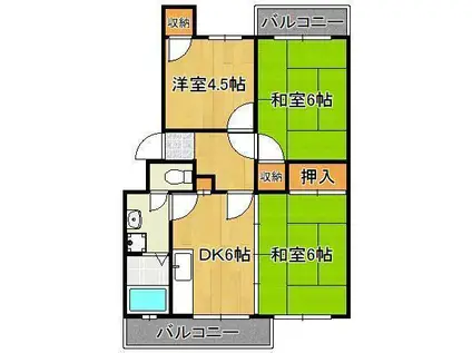 富士見サンハイツ(3DK/4階)の間取り写真