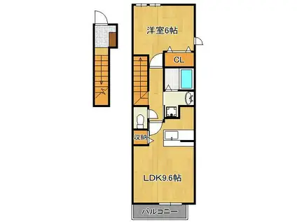 グリンデルハイム若園C棟(1LDK/2階)の間取り写真