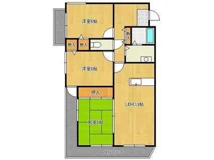 エクセル徳力(3LDK/4階)の間取り写真