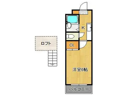 ヤンググレイス若園(1K/2階)の間取り写真