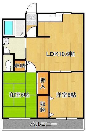 ユーハイム広徳(2LDK/2階)の間取り写真
