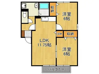 サニーフラット若園B棟(2LDK/2階)の間取り写真