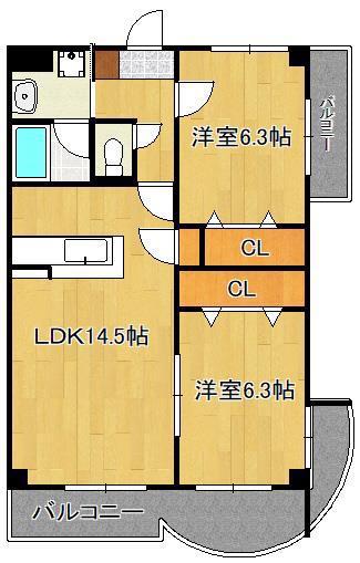 ニューガイア上石田(2LDK/3階)の間取り写真