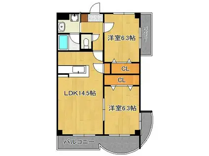 ニューガイア上石田(2LDK/2階)の間取り写真