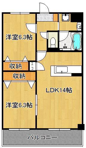 ニューガイア上石田(2LDK/4階)の間取り写真