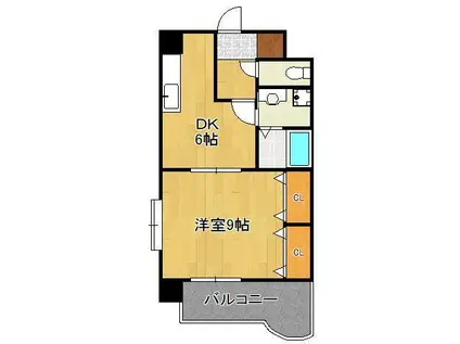 ベルガ北方(1DK/4階)の間取り写真