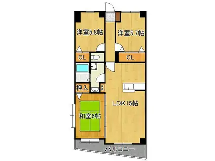 ミラベル嵐ヶ丘(3LDK/2階)の間取り写真