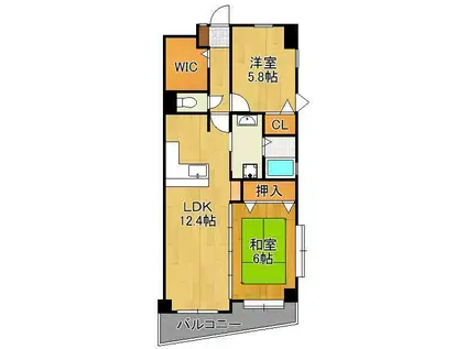 ミラベル嵐ヶ丘(2LDK/6階)の間取り写真