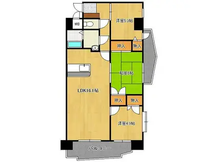 ジャミロ小倉(3LDK/5階)の間取り写真