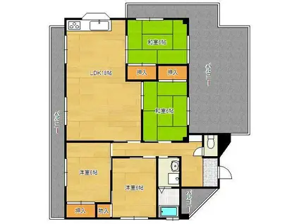 今浪マンション(4LDK/7階)の間取り写真