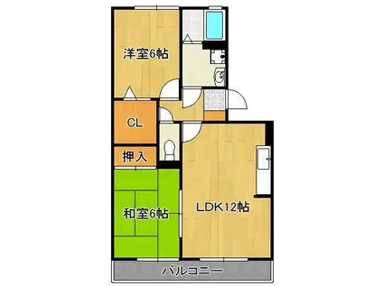 クレール徳力(2LDK/1階)の間取り写真