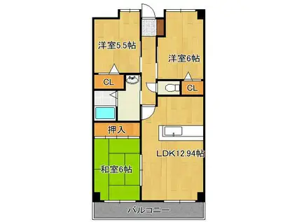 エクセレントリッチ伊崎(3LDK/4階)の間取り写真
