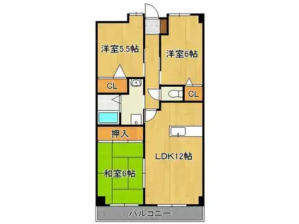 エクセレントリッチ伊崎(3LDK/3階)の間取り写真