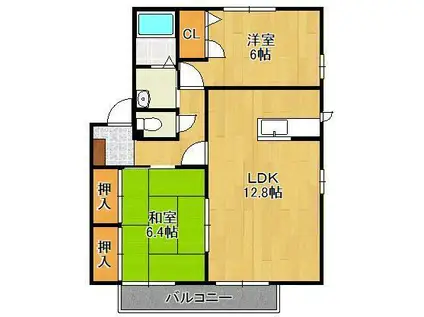 咲ら坂D棟(2LDK/2階)の間取り写真