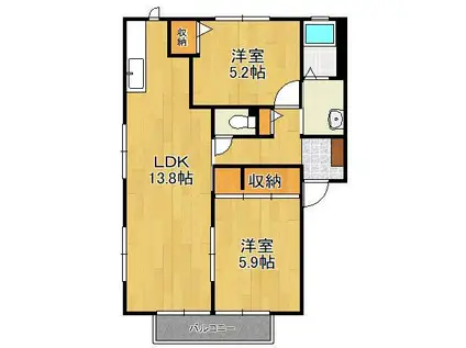 オークハイツ(2LDK/2階)の間取り写真