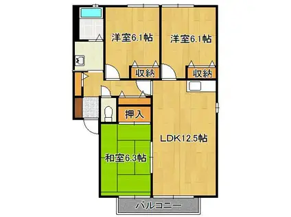 ウェールズ・紫C棟(3LDK/1階)の間取り写真