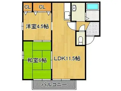 ピースガーデンワカゾノ(2LDK/1階)の間取り写真