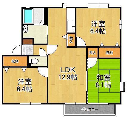 グローブ・たかの C棟(3LDK/2階)の間取り写真