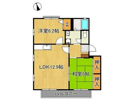 オー・ボアパティールⅡC棟(2LDK/2階)の間取り写真