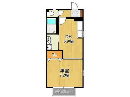 プランドールミニヨン B棟(1DK/2階)の間取り写真