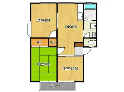 グリーンビレッジ湯川 A棟(3DK/2階)の間取り写真