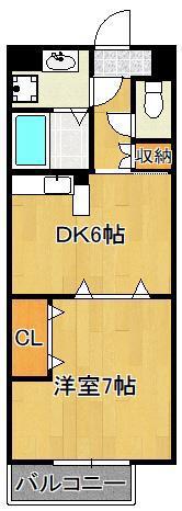 ヴィラージュB棟(1DK/1階)の間取り写真
