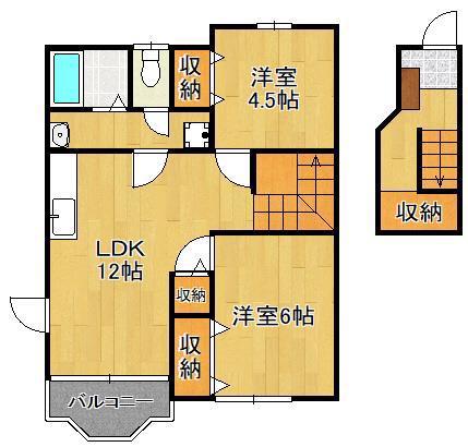 カーサ徳光A(2LDK/2階)の間取り写真