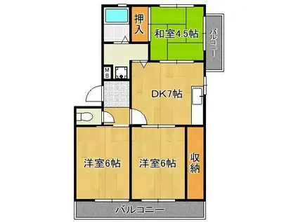 下地ビル(3DK/4階)の間取り写真