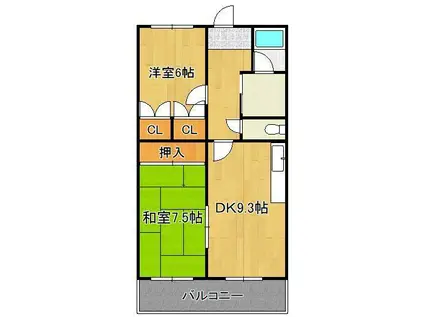 ラ・クーレⅢ(2DK/5階)の間取り写真