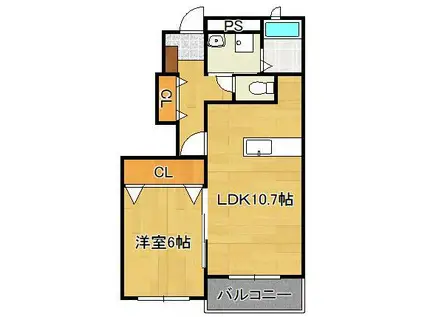 アバンツァートカーサー溝尻C棟(1LDK/1階)の間取り写真