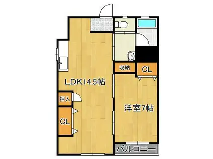 大喜ビル(1LDK/3階)の間取り写真