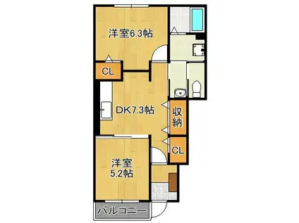 グランディールⅡ番館(2LDK/1階)の間取り写真