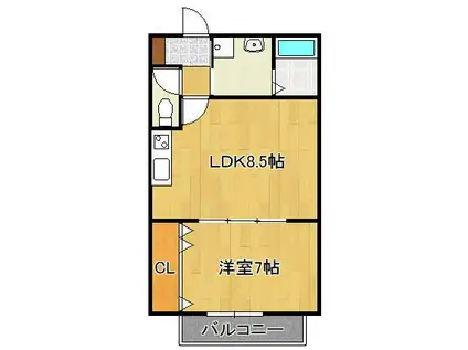 トレゾア湯川新町 A棟(1LDK/1階)の間取り写真