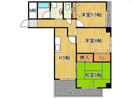 ケイジュカン Ⅰ(3K/3階)の間取り写真