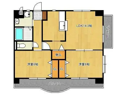 クレール長尾 Ⅱ(2LDK/5階)の間取り写真