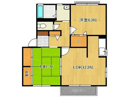 プリムヴェールパルクB棟(2LDK/2階)の間取り写真